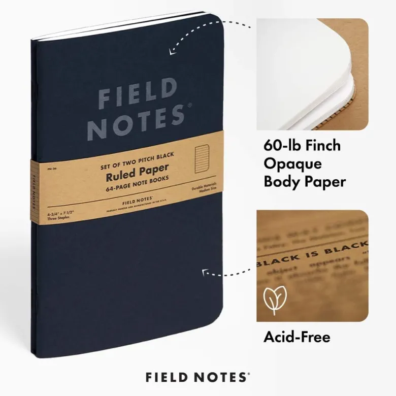 Field Notes | Set de 2 Cuadernos Pitch Black M (Puntos)