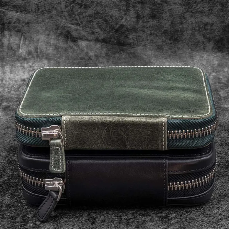 Galen Leather | Funda Expansi-Pouch Leather Wide 10 Slots Pen Case A6 Zip Folio Black