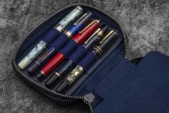 Galen Leather | Funda Expansi-Pouch Leather Wide 10 Slots Pen Case A6 Zip Folio Crazy Horse Navy Blue