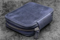 Galen Leather | Funda Expansi-Pouch Leather Wide 10 Slots Pen Case A6 Zip Folio Crazy Horse Navy Blue