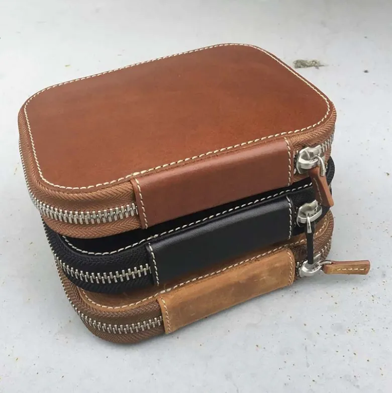 Galen Leather | Funda Leather Zippered 10 Slots Pen Case Crazy Horse Brown