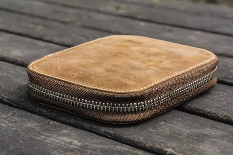 Galen Leather | Funda Leather Zippered 10 Slots Pen Case Crazy Horse Brown