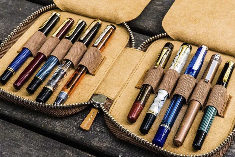 Galen Leather | Funda Leather Zippered 10 Slots Pen Case Crazy Horse Brown