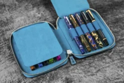 Galen Leather | Funda Leather Zippered 10 Slots Pen Case Crazy Horse Ocean Blue