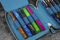 Galen Leather | Funda Leather Zippered 10 Slots Pen Case Crazy Horse Ocean Blue