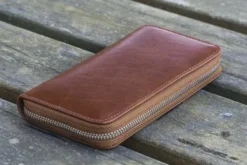 Galen Leather | Funda Leather Zippered 3 Slots Pen Case Brown