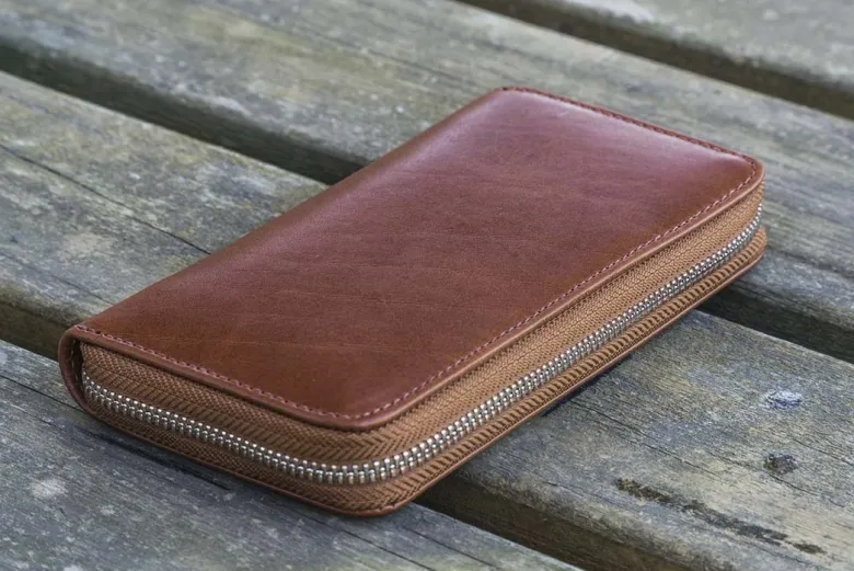 Galen Leather | Funda Leather Zippered 3 Slots Pen Case Brown