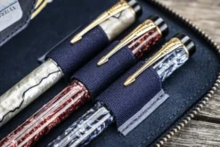 Galen Leather | Funda Leather Zippered 3 Slots Pen Case Crazy Horse Navy Blue