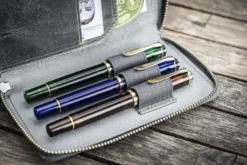 Galen Leather | Funda Leather Zippered 3 Slots Pen Case Crazy Horse Smoky