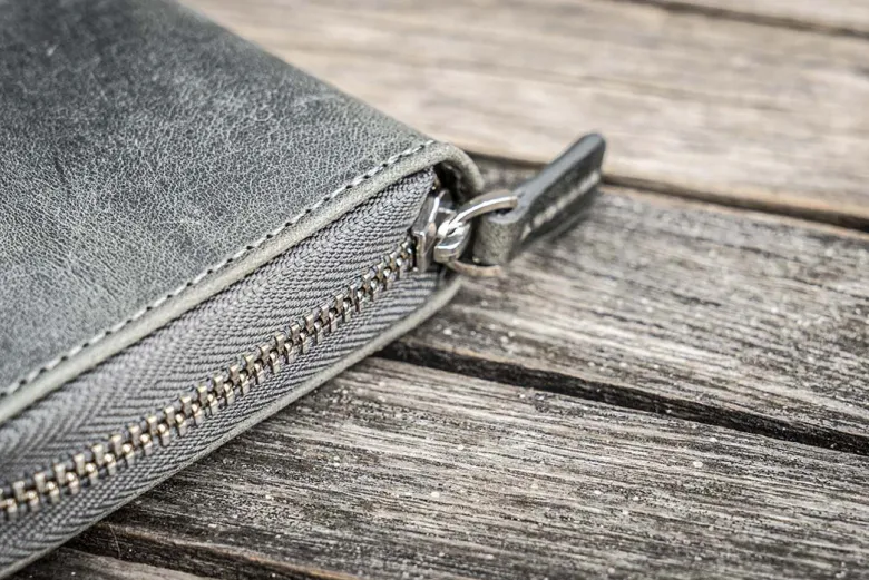 Galen Leather | Funda Leather Zippered 3 Slots Pen Case Crazy Horse Smoky