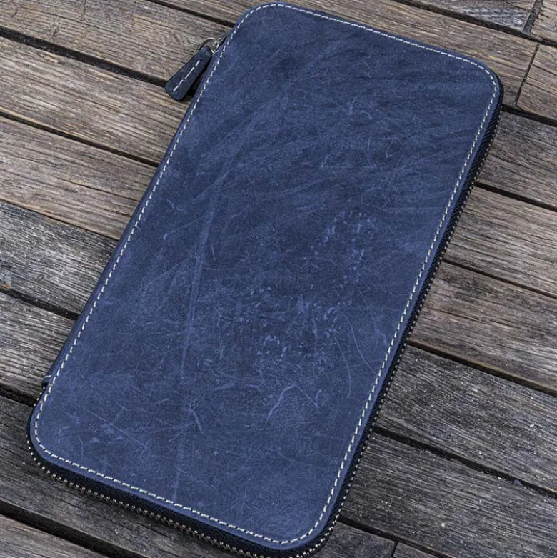 Galen Leather | Funda Leather Zippered Hobonichi Weeks Cover Crazy Horse Navy Blue