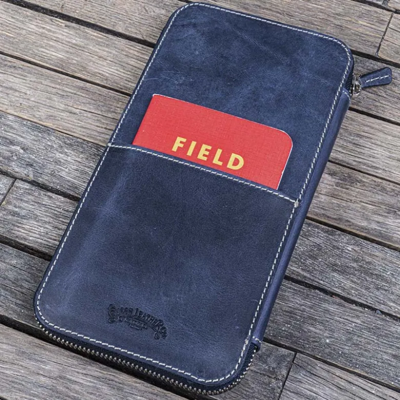 Galen Leather | Funda Leather Zippered Hobonichi Weeks Cover Crazy Horse Navy Blue
