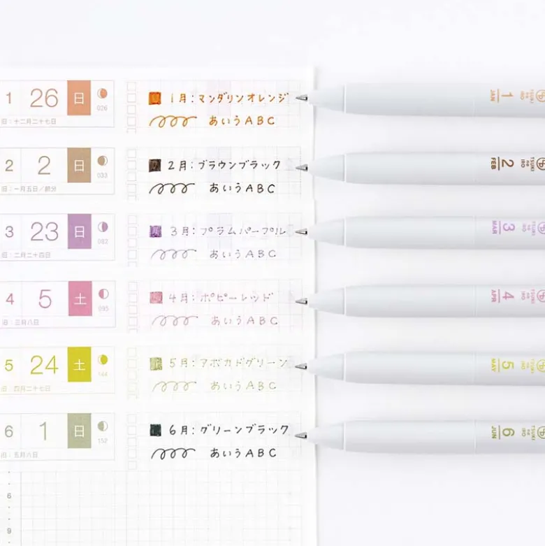 Hobonichi | Set de Bolígrafos con Funda TSUKI no IRO: Uniball One - Jan-June