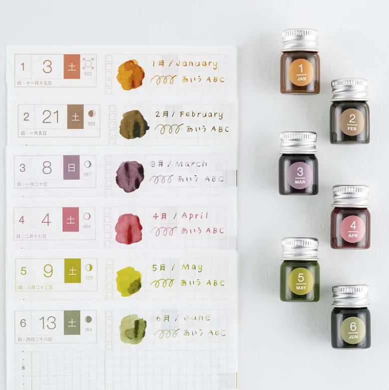Hobonichi | Set de Mini Tintas Tintero Kakimori x TSUKI no IRO (Jan-Jun)
