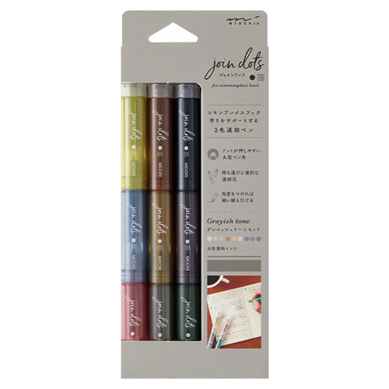 Midori | Set de 3 Rotuladores Multicolor Connecting Pen Join Dots Grayish