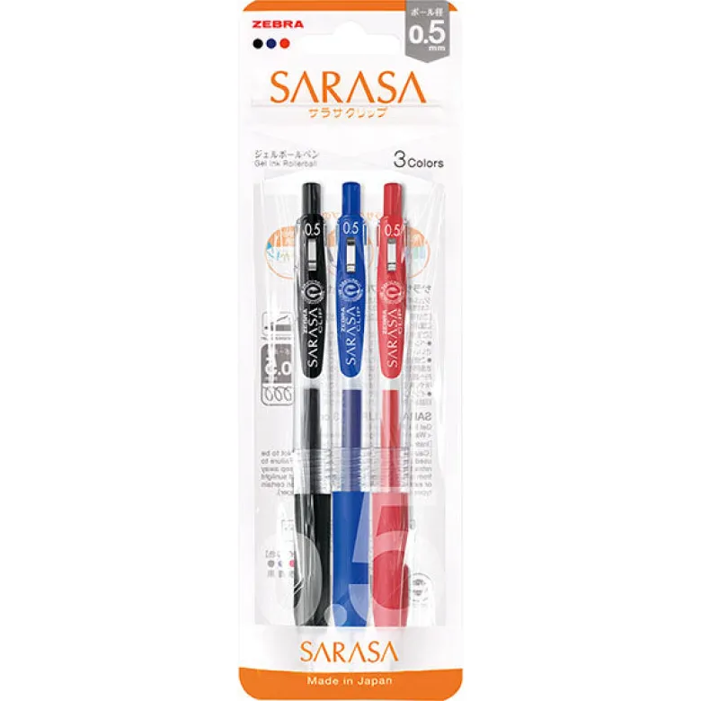 Zebra | Set de 3 Bolígrafos Gel Sarasa Clip 0.5mm